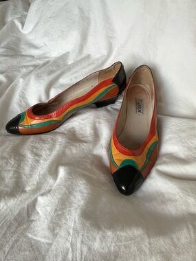 Vintage 1980 Calderon Colourblock Leather Kitten Heels
